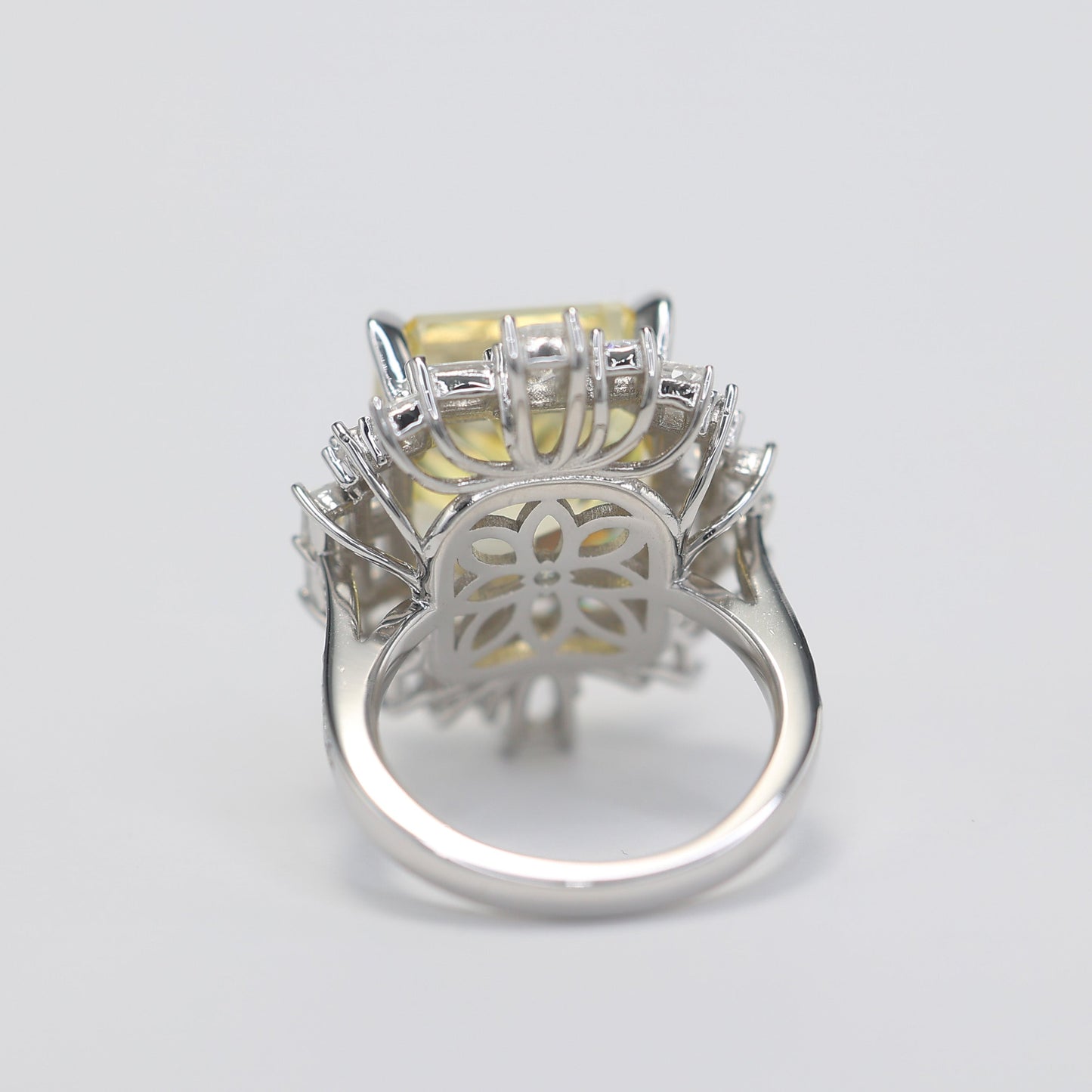 Micro-setting yellow diamond color Lab created stones city reflection ring, sterling silver