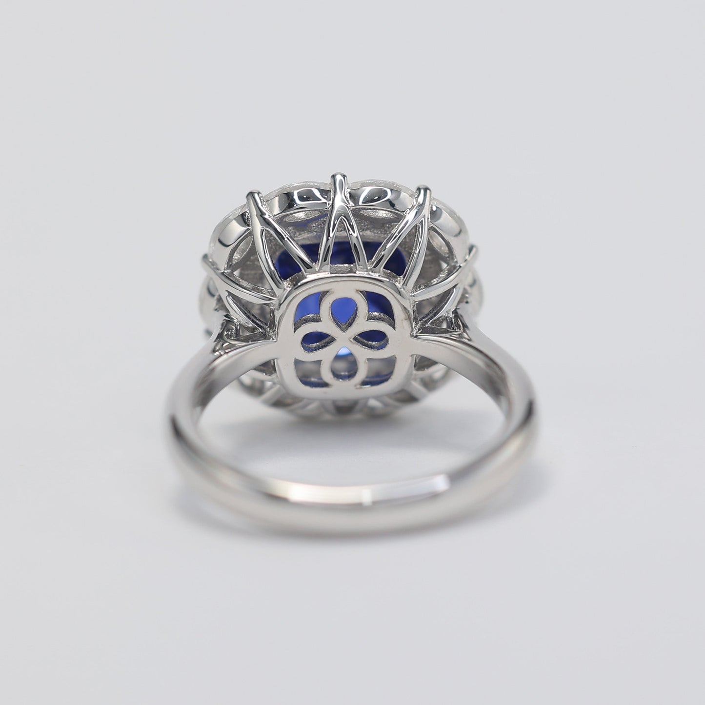 Micro-setting sapphire color Lab created stones sugar tower horse eye ring, sterling silver