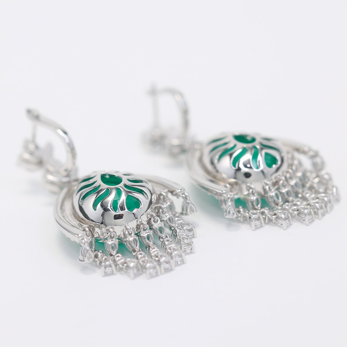 Micro-setting emerald color fancy waterdrop earrings, sterling silver