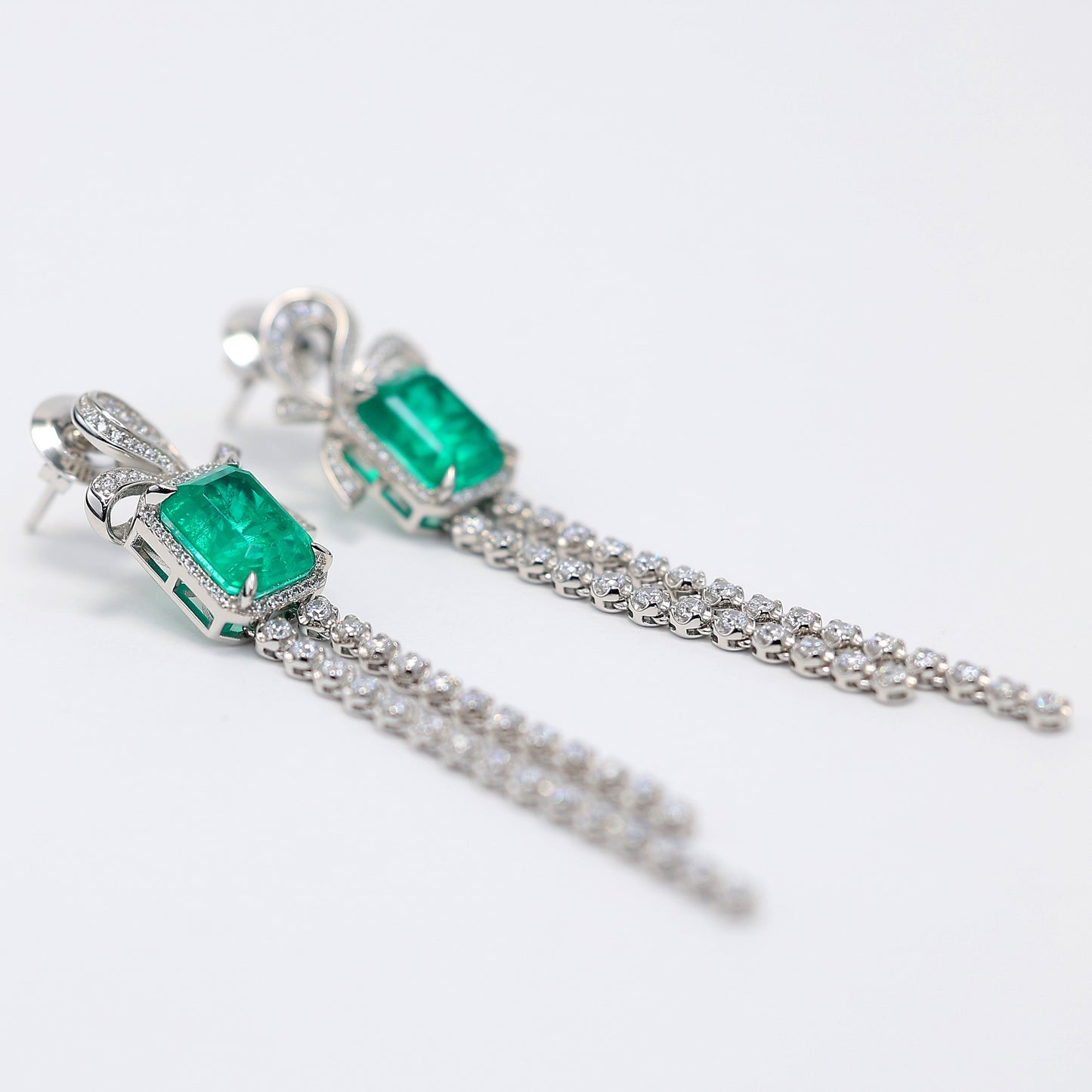 Micro-setting emerald color Lab created stones butterfly bubble chain earrings, sterling silver