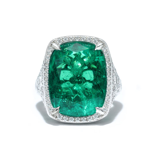 Micro-setting Emerald color lab created stones the Secret Land ring, sterling silver