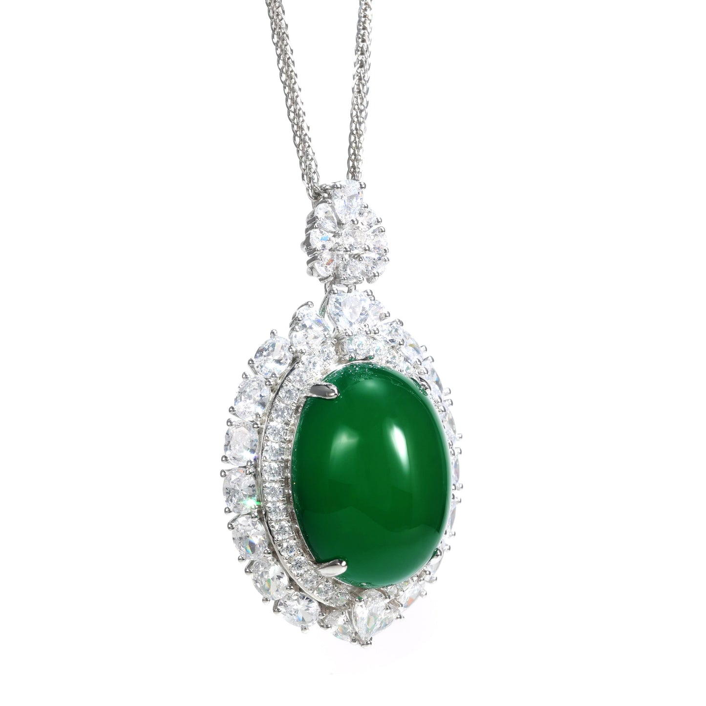 Micro-setting Jade color made from agate detailed pigeon egg pendant, sterling silver