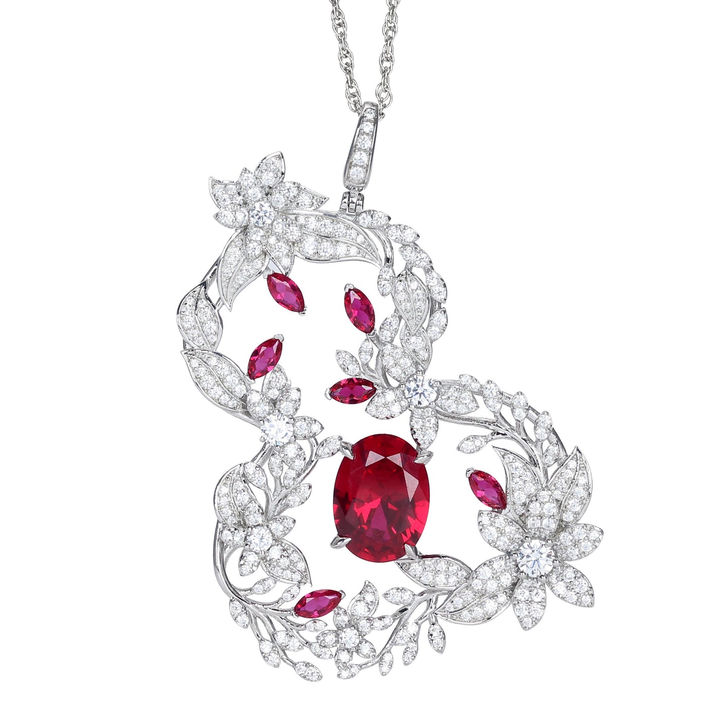 Promotional design Micro-setting Ruby color lab created stones Red gourd pendant, sterling silver