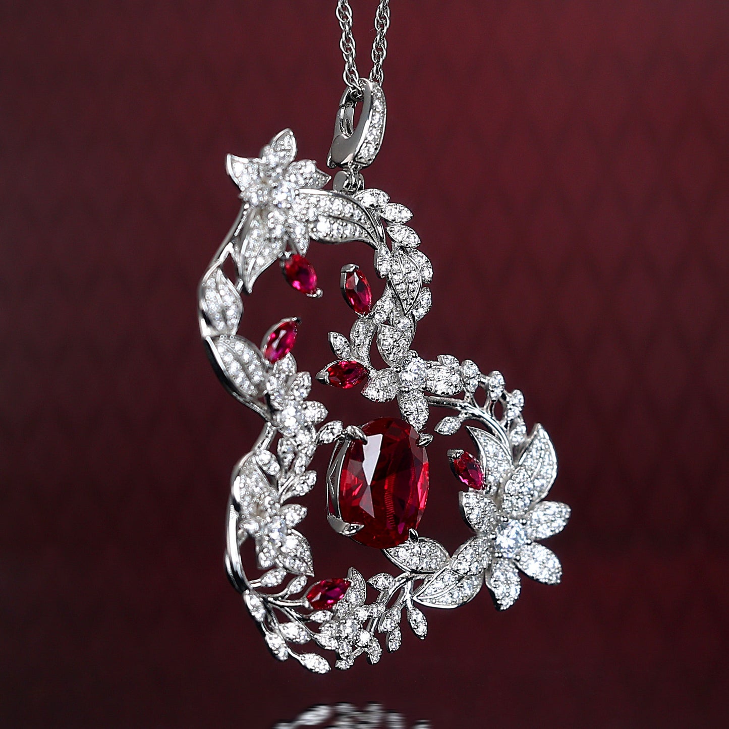 Promotional design Micro-setting Ruby color lab created stones Red gourd pendant, sterling silver