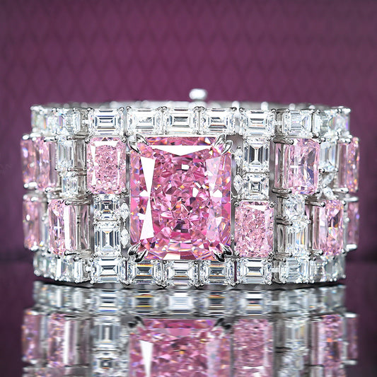 Micro-setting Pink color fully studded The Snow Queen fancy bracelet, sterling silver