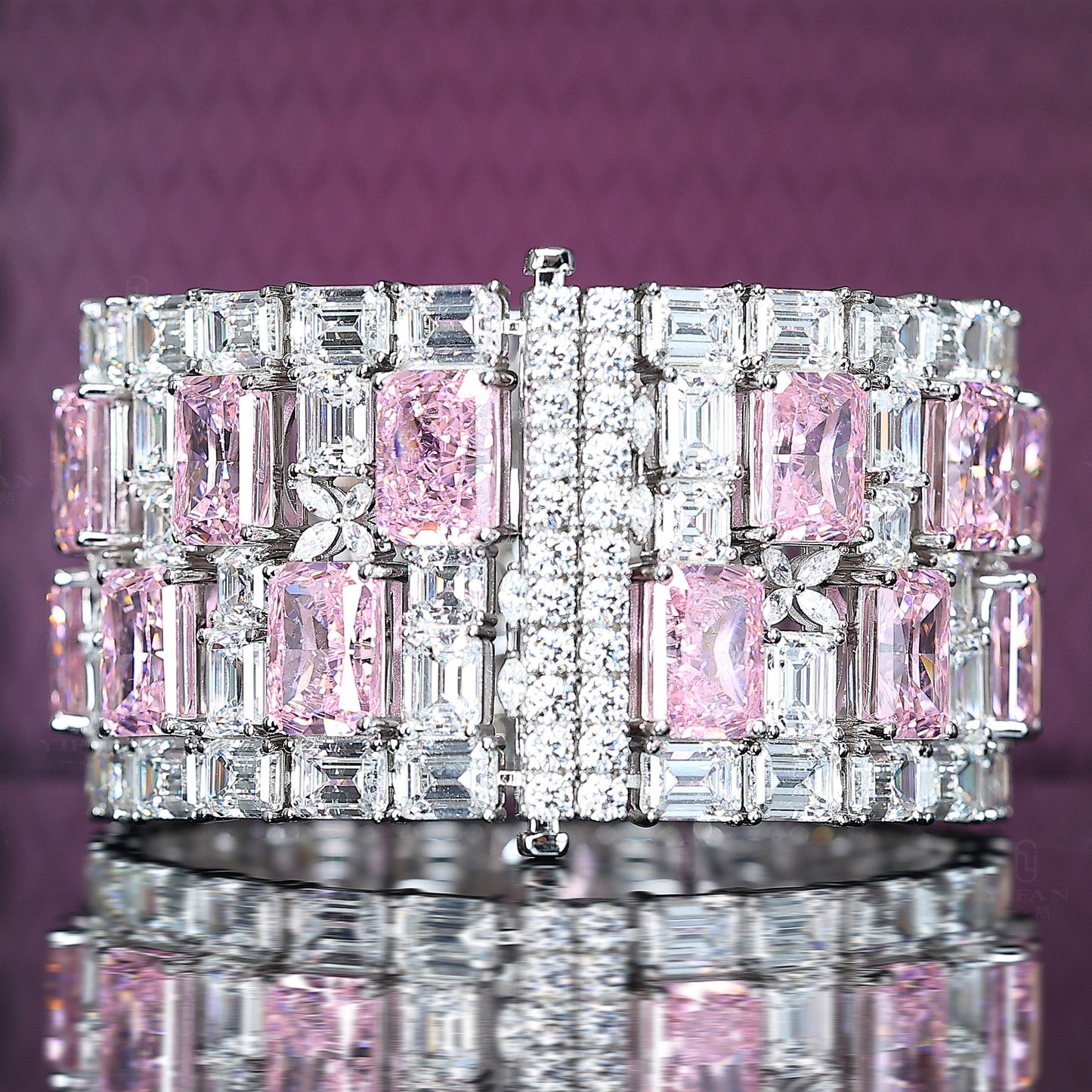 Micro-setting Pink color fully studded The Snow Queen fancy bracelet, sterling silver