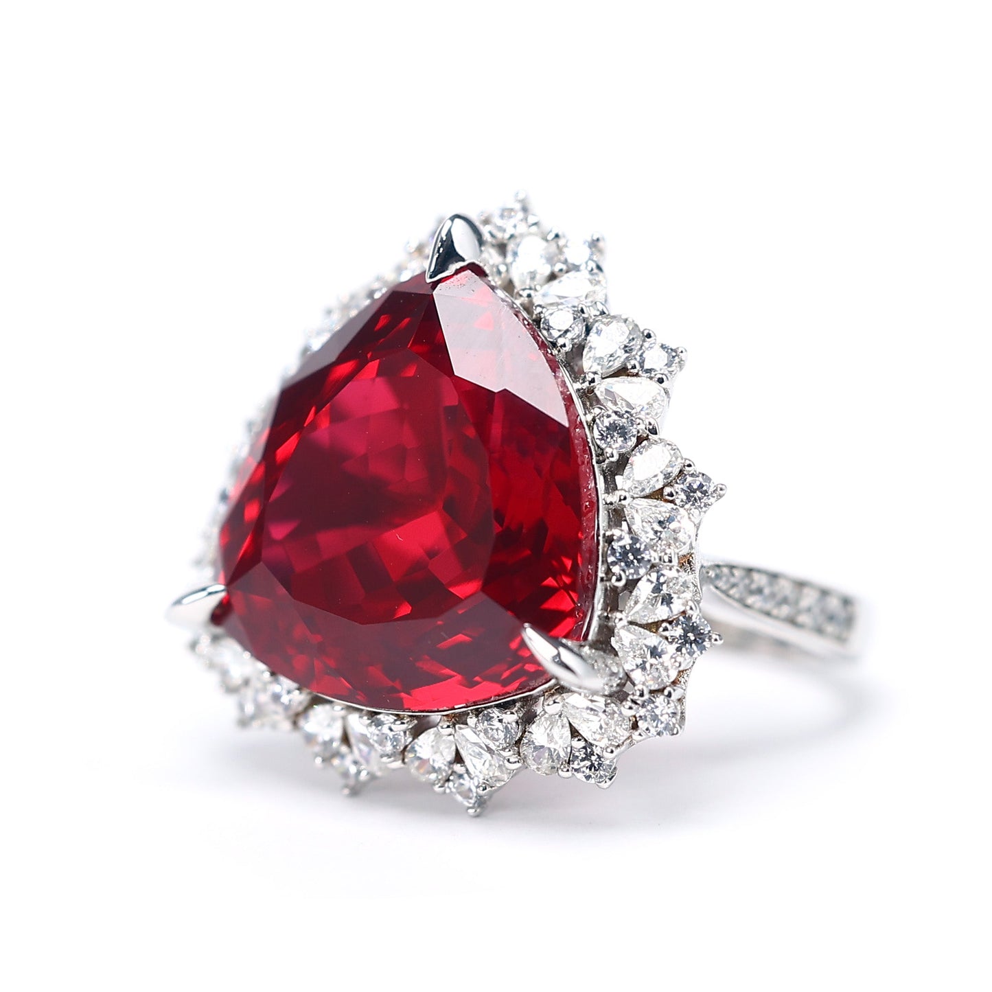 Micro-setting Ruby color The heart of the ocean ring, sterling silver