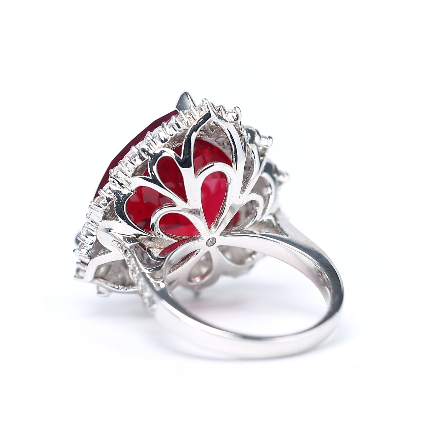 Micro-setting Ruby color The heart of the ocean ring, sterling silver