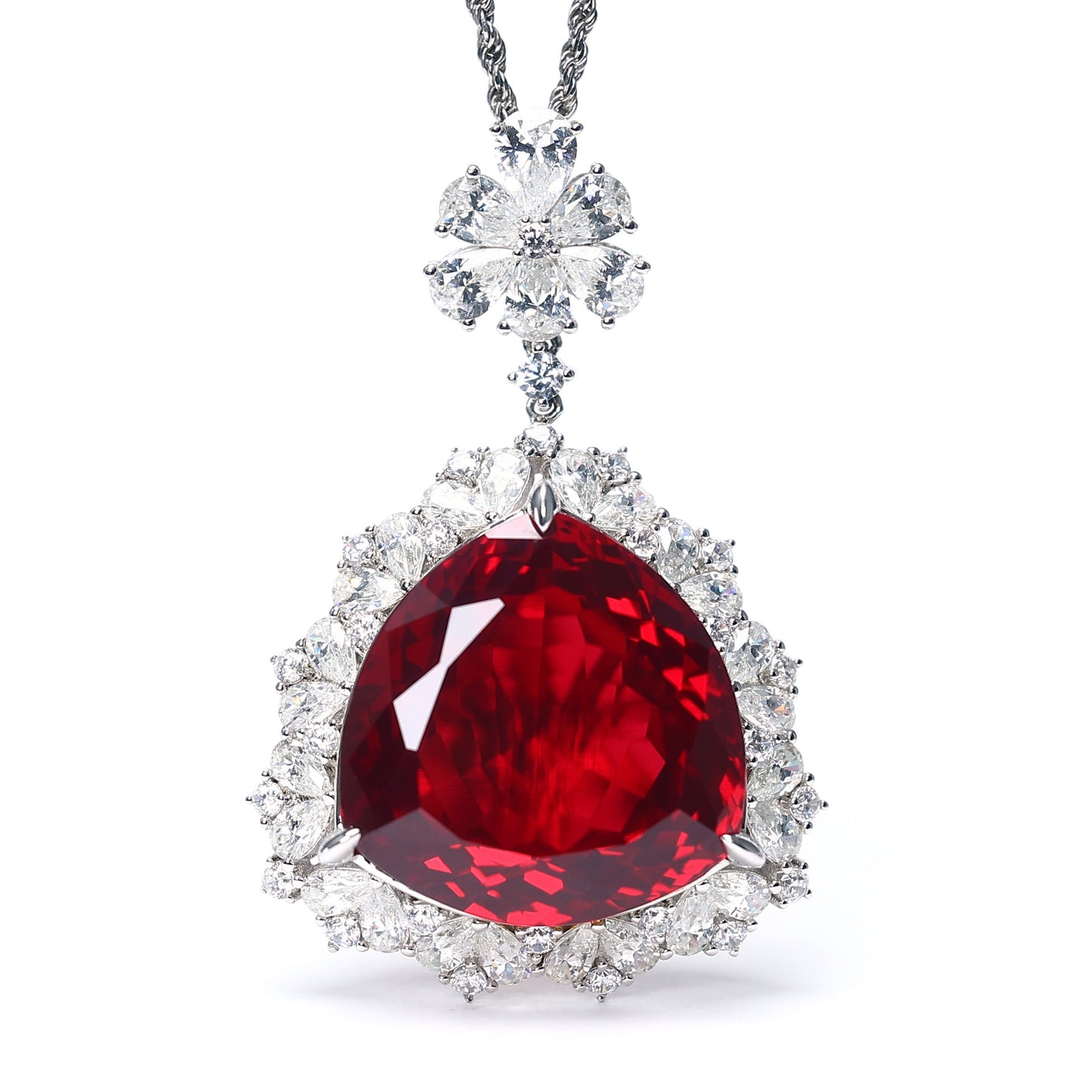 Micro-setting Ruby color The heart of the ocean necklace, sterling silver