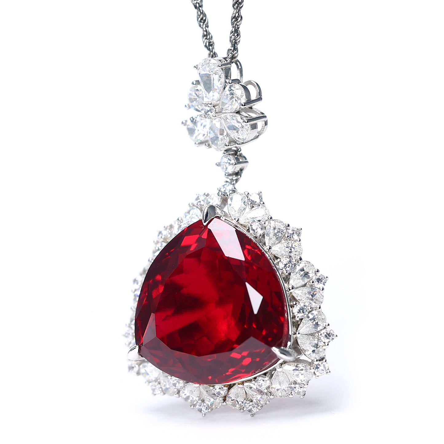 Micro-setting Ruby color The heart of the ocean necklace, sterling silver