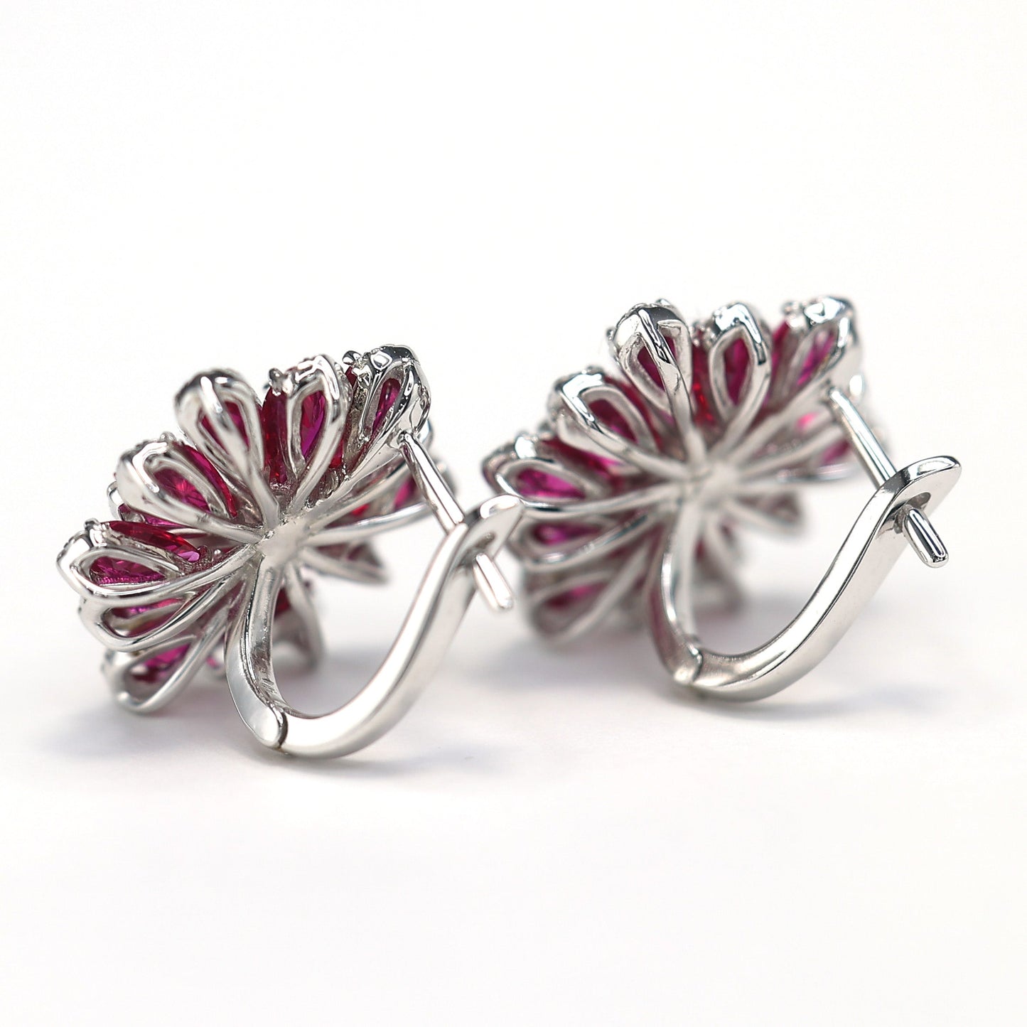 Micro-setting ruby color lab created stones preserved fresh flower earrings, sterling silver