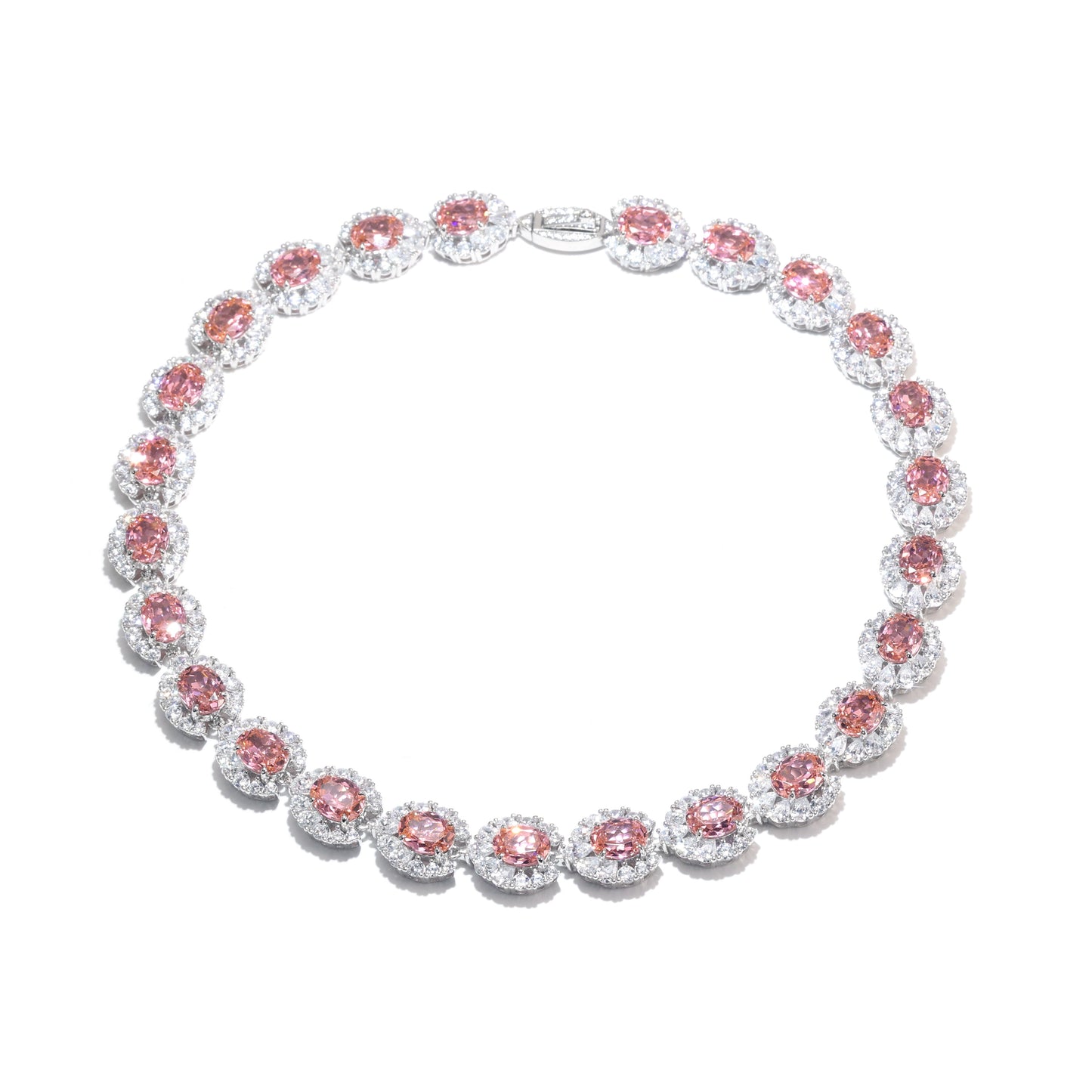 Exquisite Morganite color Lab created stones Luxury Collar necklace, sterling silver: Perfect for Formal Events and Special Occasions