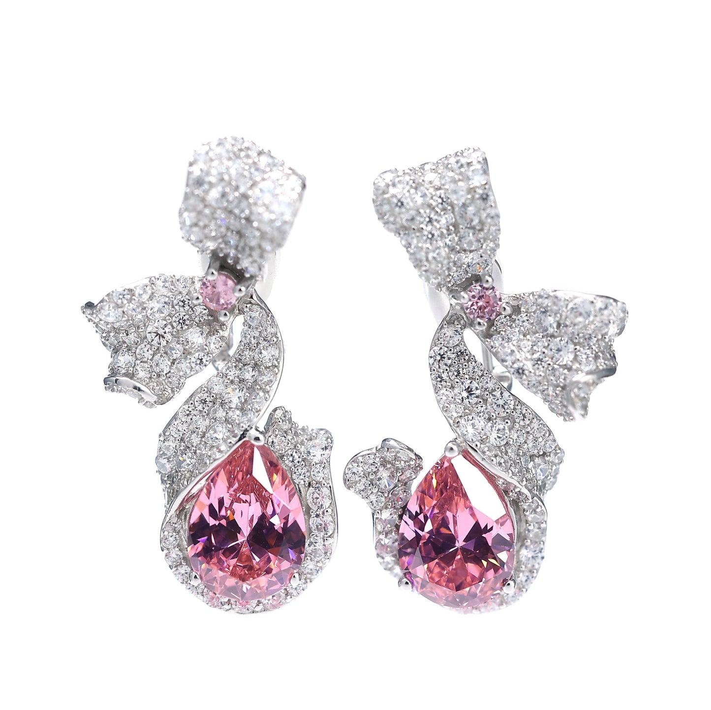 Special offer Only 1 Micro-setting Morganite color lab created stones fancy earrings, sterling silver