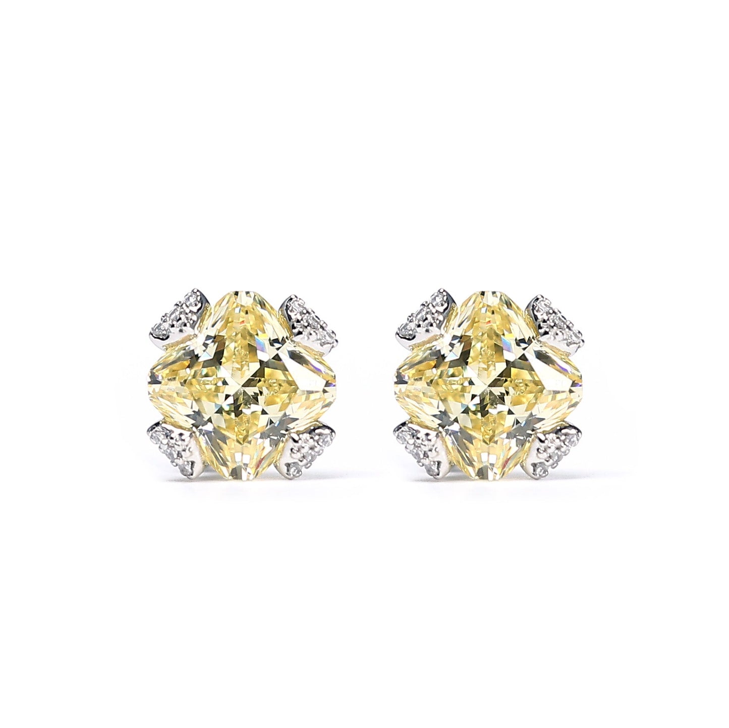 Only 1 Micro-setting Yellow color lab created stones special cutting fancy ear studs, sterling silver