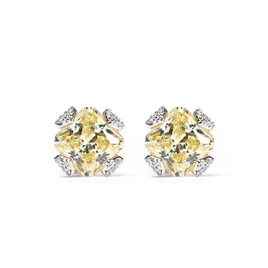 Only 1 Micro-setting Yellow color lab created stones special cutting fancy ear studs, sterling silver