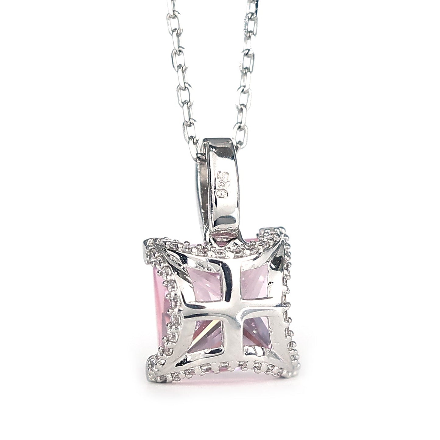 Only 1 Micro-setting Pink color lab created stones necklace, sterling silver