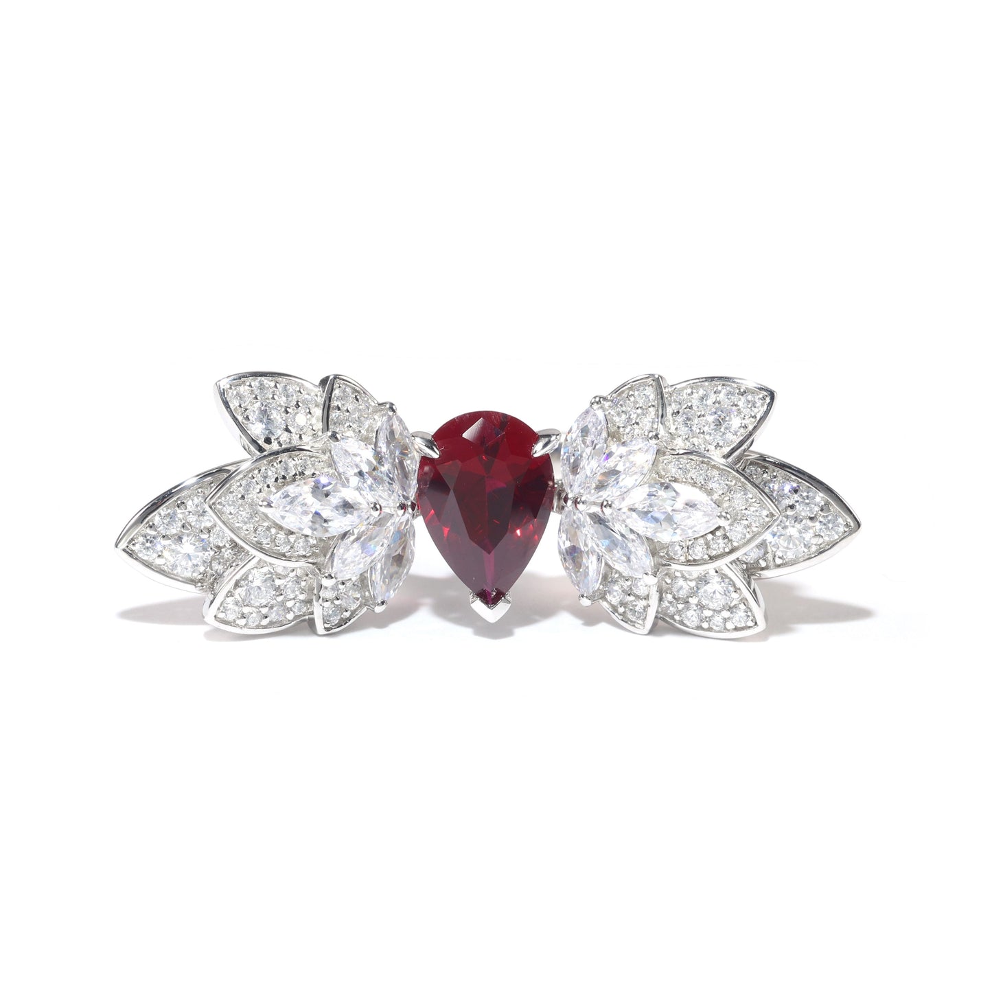 Micro-setting Ruby color Lab created stones individuality Angel's wing ring, sterling silver