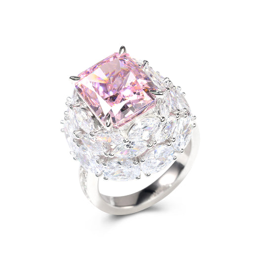 Micro-setting Pink diamond color lab created stones the Summer garden ring, sterling silver