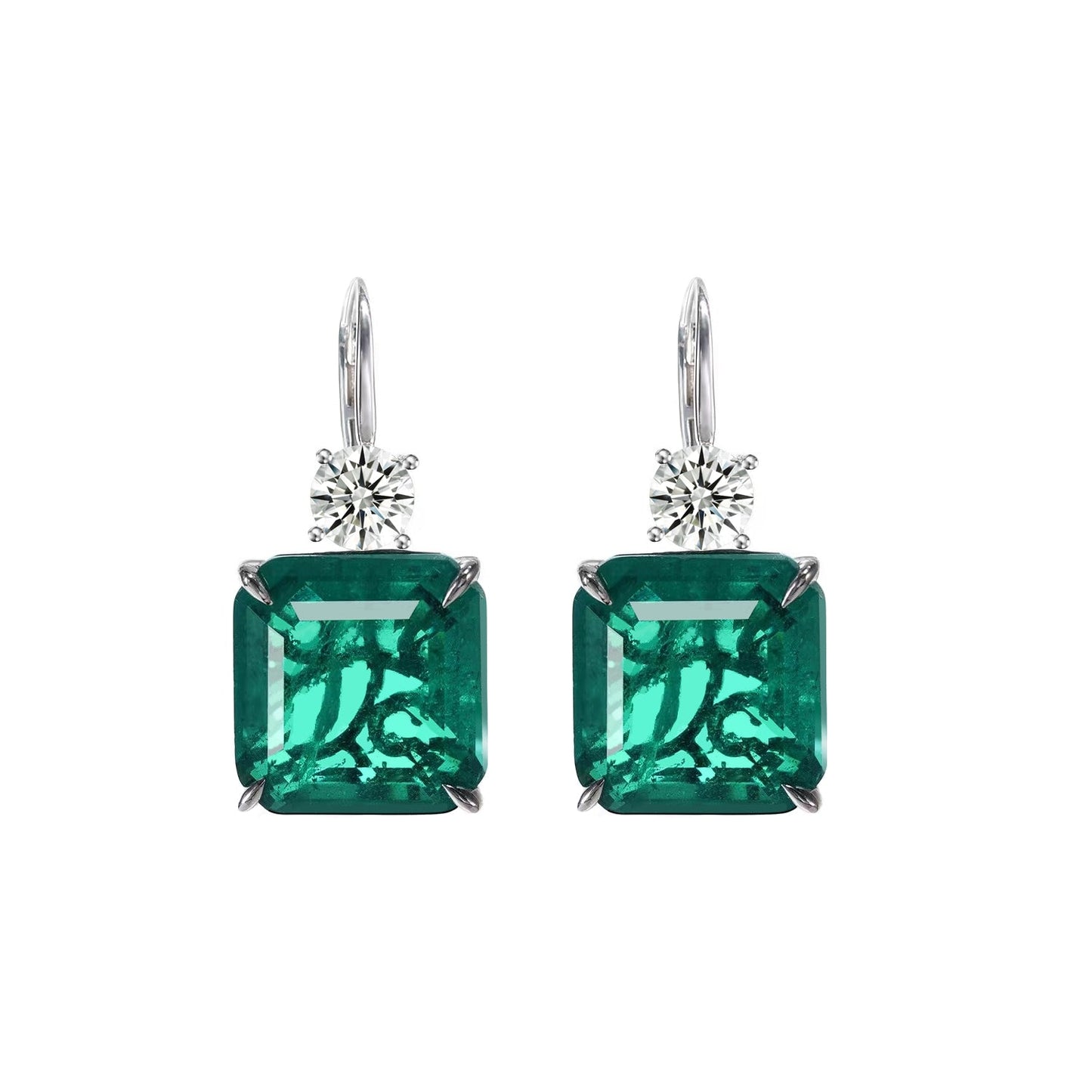 Emerald color Lab created stones the Secret Land temperament earrings , sterling silver