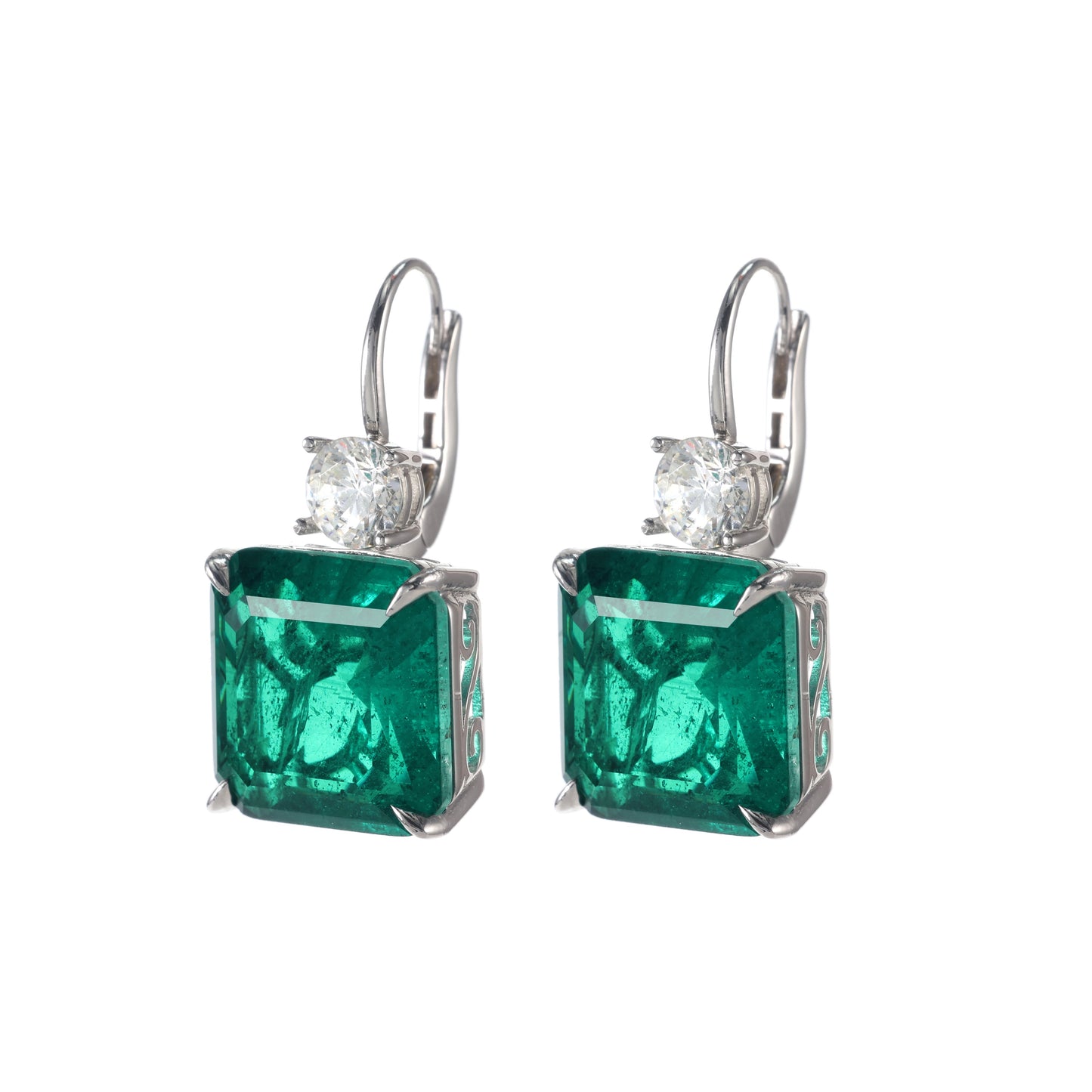 Emerald color Lab created stones the Secret Land temperament earrings , sterling silver