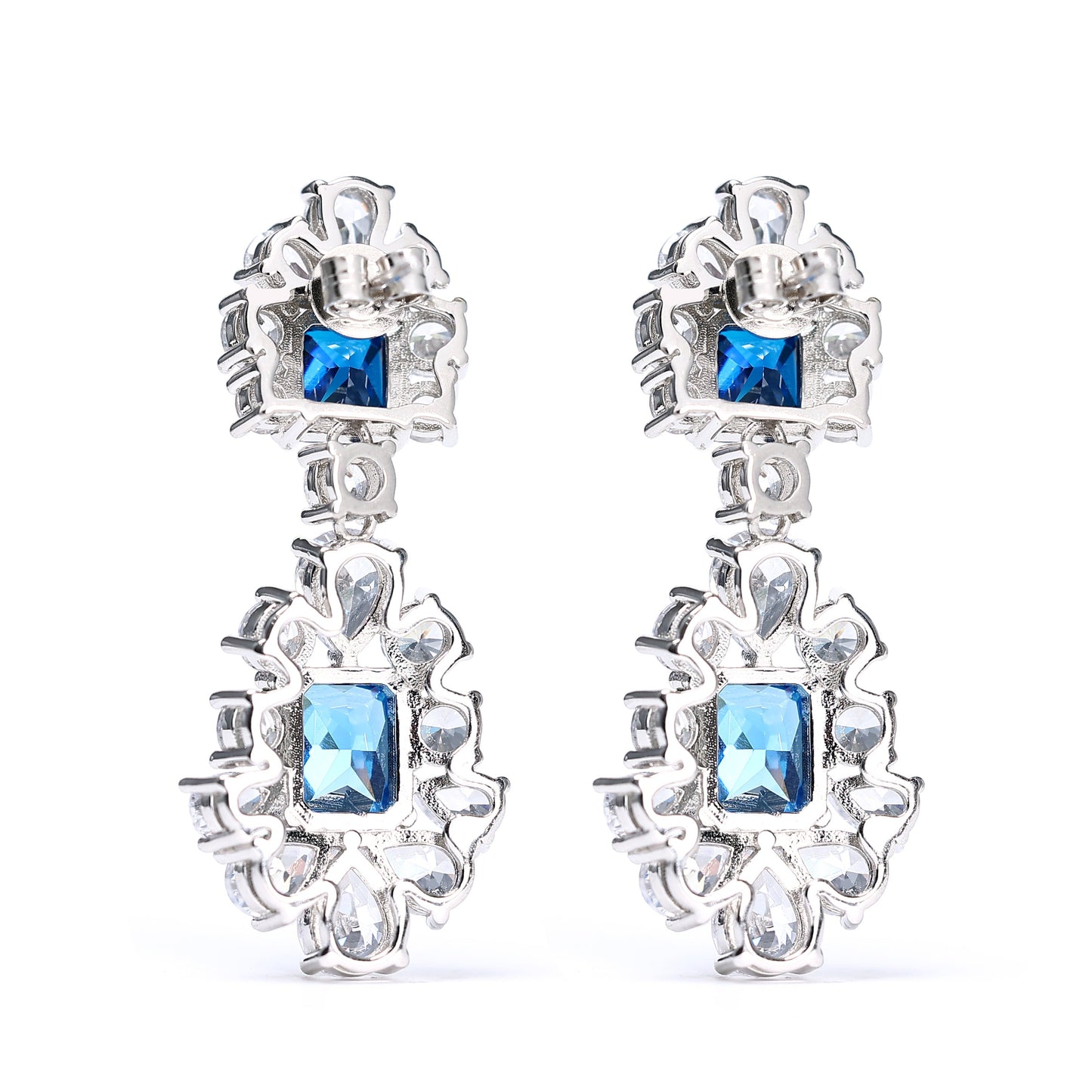 Only 1 Micro-setting Sapphire color lab created stones fancy earrings, sterling silver