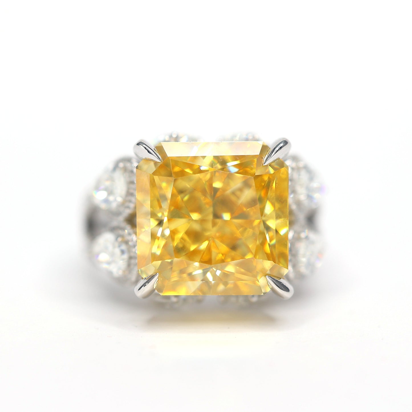 Micro-setting Yellow diamond color Lab created stones treasure ring, sterling silver.  (20 carat)