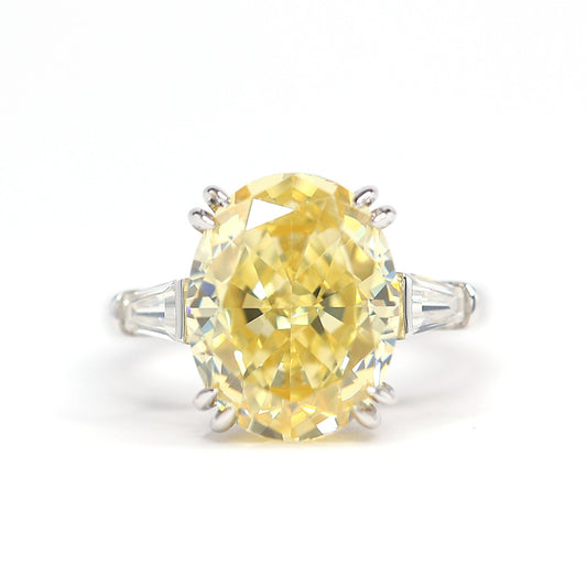 Limited edition Micro-setting Yellow diamond color lab created stones pigeon egg ring, sterling silver