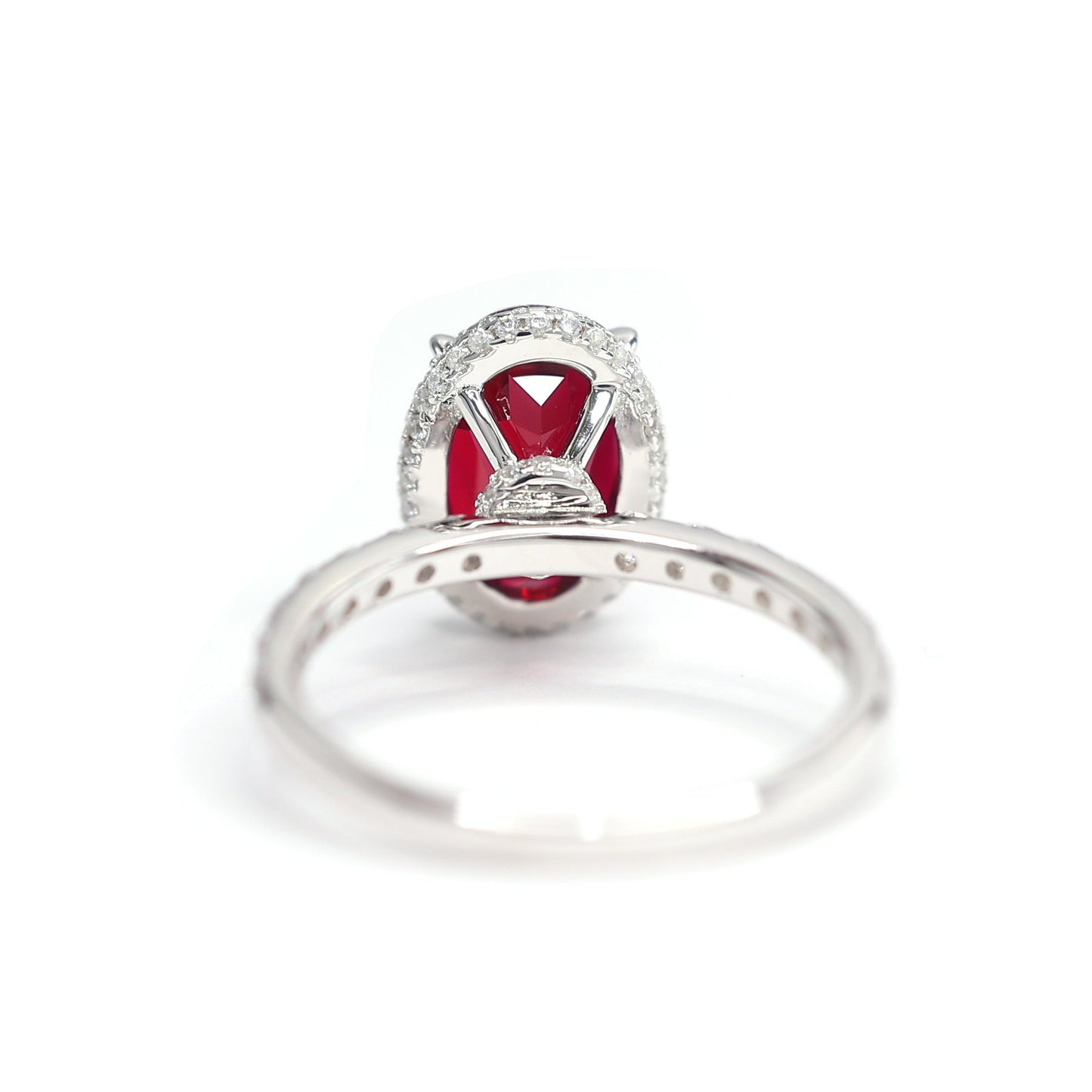 Micro-setting Ruby color Lab created stones Pigeon egg shape ring sterling silver