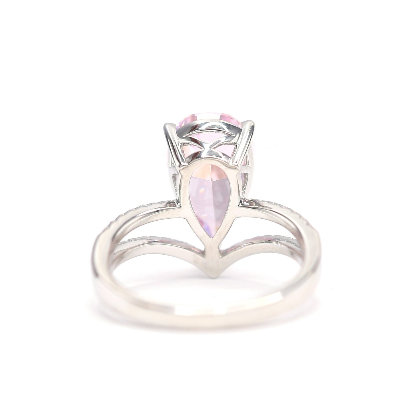 Promotional design Micro-setting Light Pink color Lab created stones waterdrop ring, sterling silver. (10.59carat)