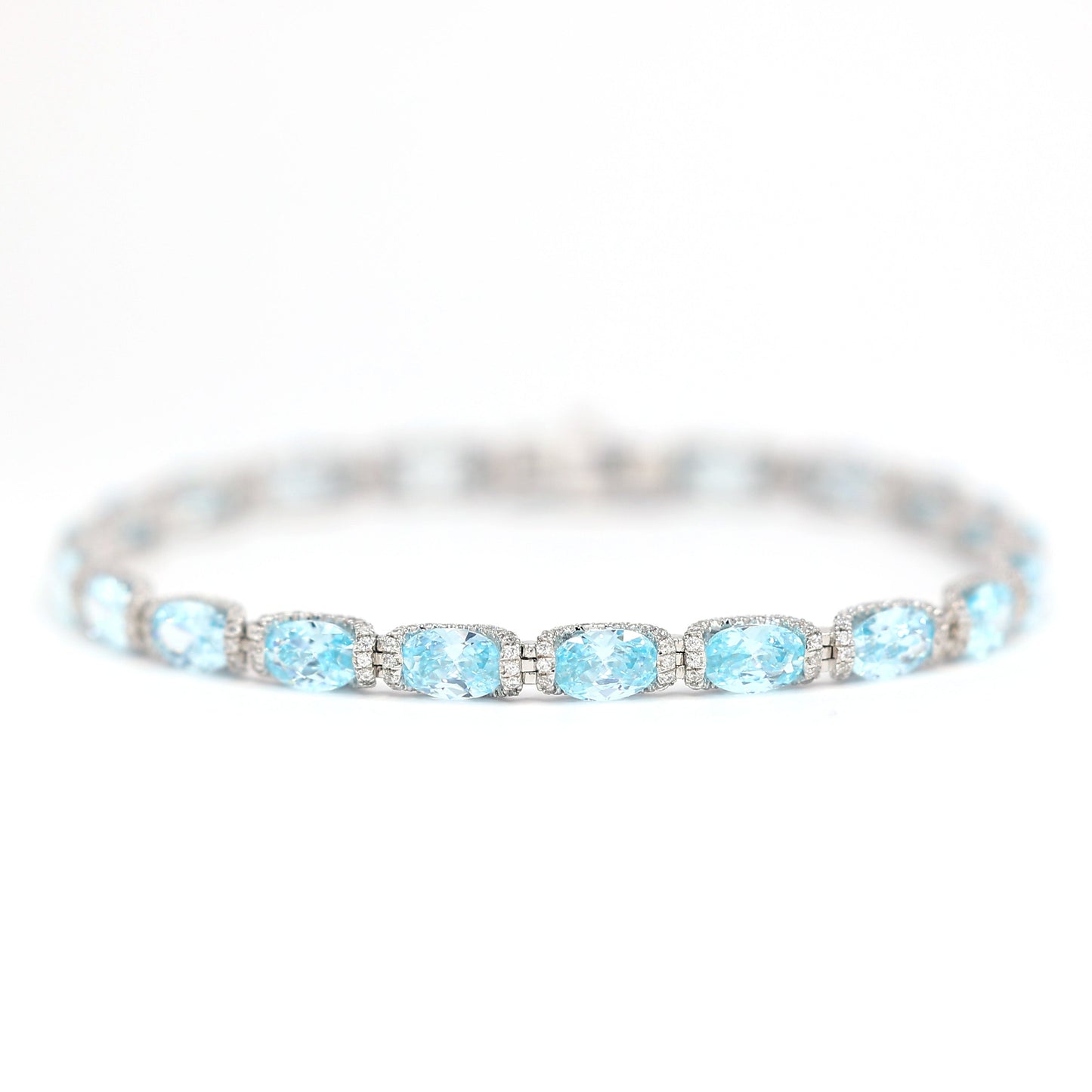 Micro-setting Aquamarine color fully studded fancy bracelet