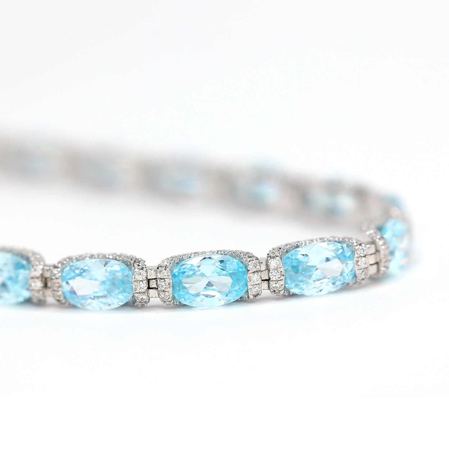 Micro-setting Aquamarine color fully studded fancy bracelet