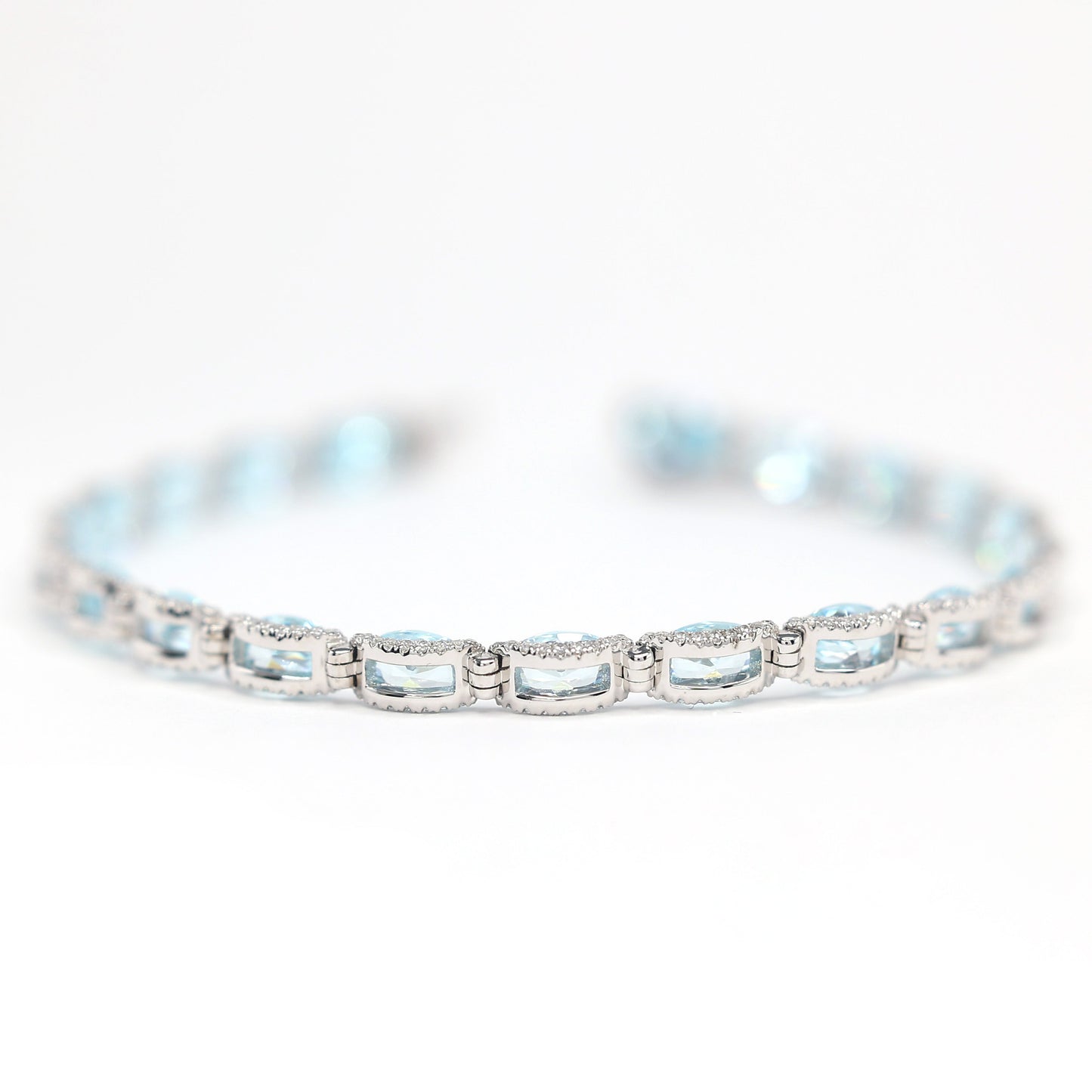 Micro-setting Aquamarine color fully studded fancy bracelet