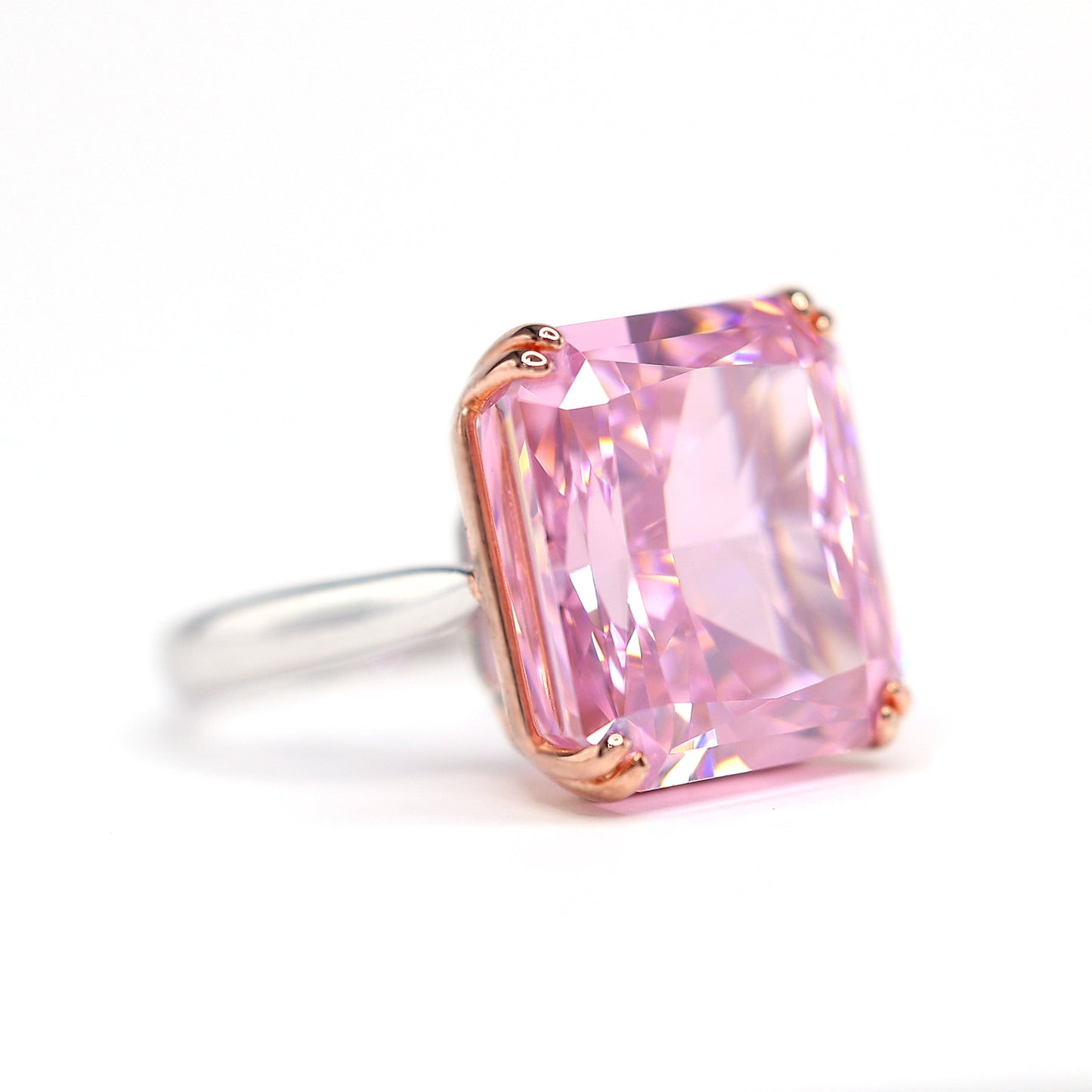 Micro-setting lab created pink diamond ring, (15 carat) sterling silver.