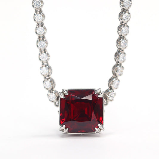 Micro-setting Square Ruby color Bubble chain necklace, sterling silver