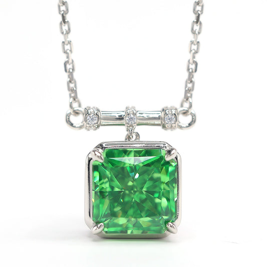 Micro-setting Apple green color Lab created stones rebirth necklace, sterling silver