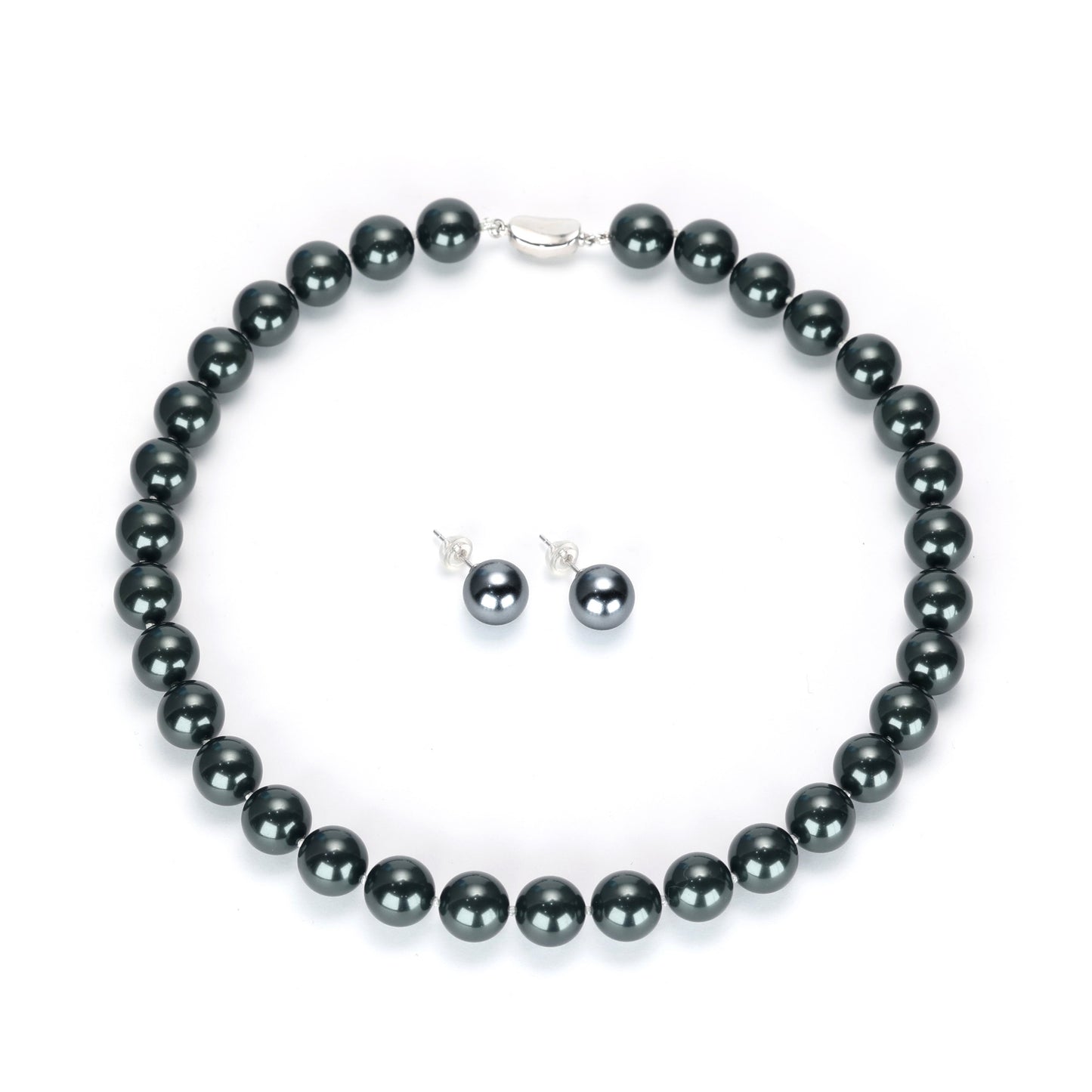 Promotional design Grey Shell pearl Ear studs and necklace set, sterling silver