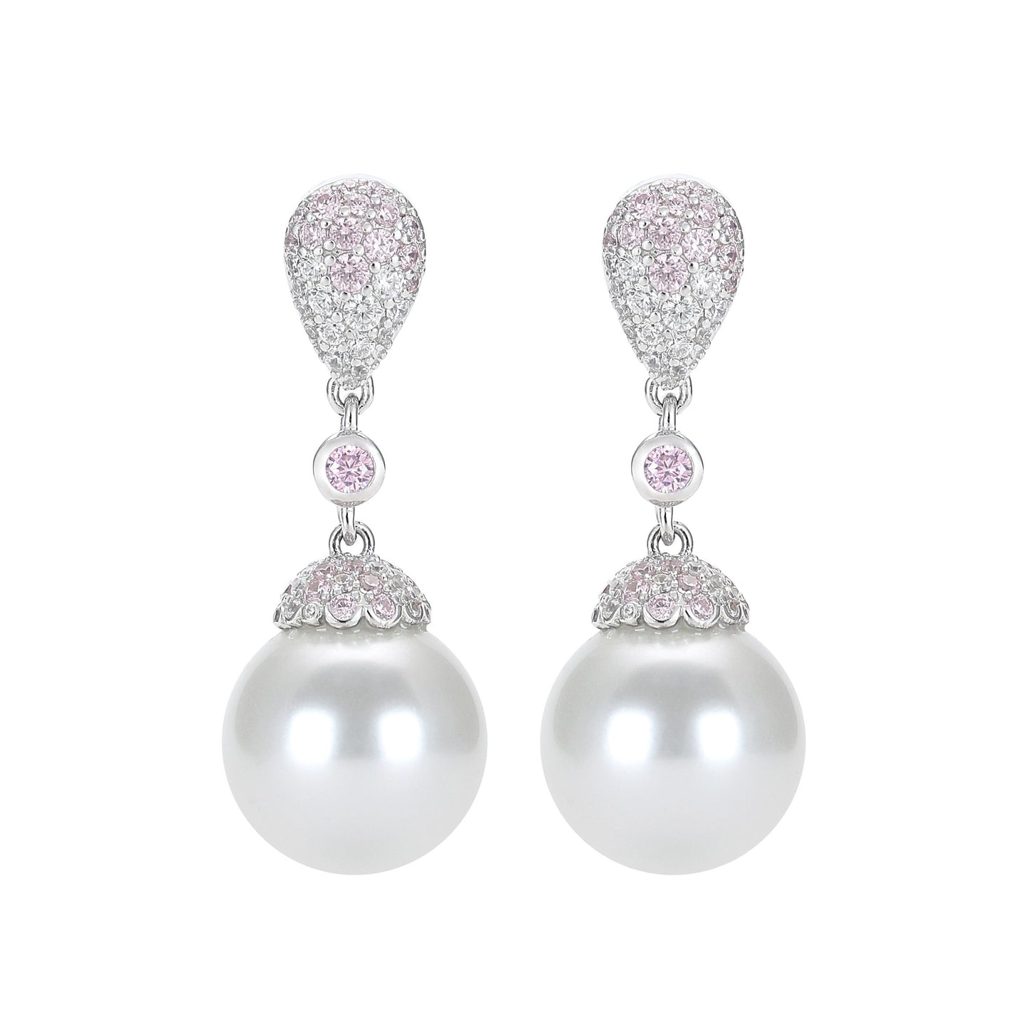 Promotion design Micro-setting Lab created stones Pearl of Venice drop earrings, sterling silver