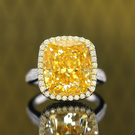 Micro-setting Yellow diamond color Lab created stones Paris Star Ring , sterling silver. (10 carats) #1065
