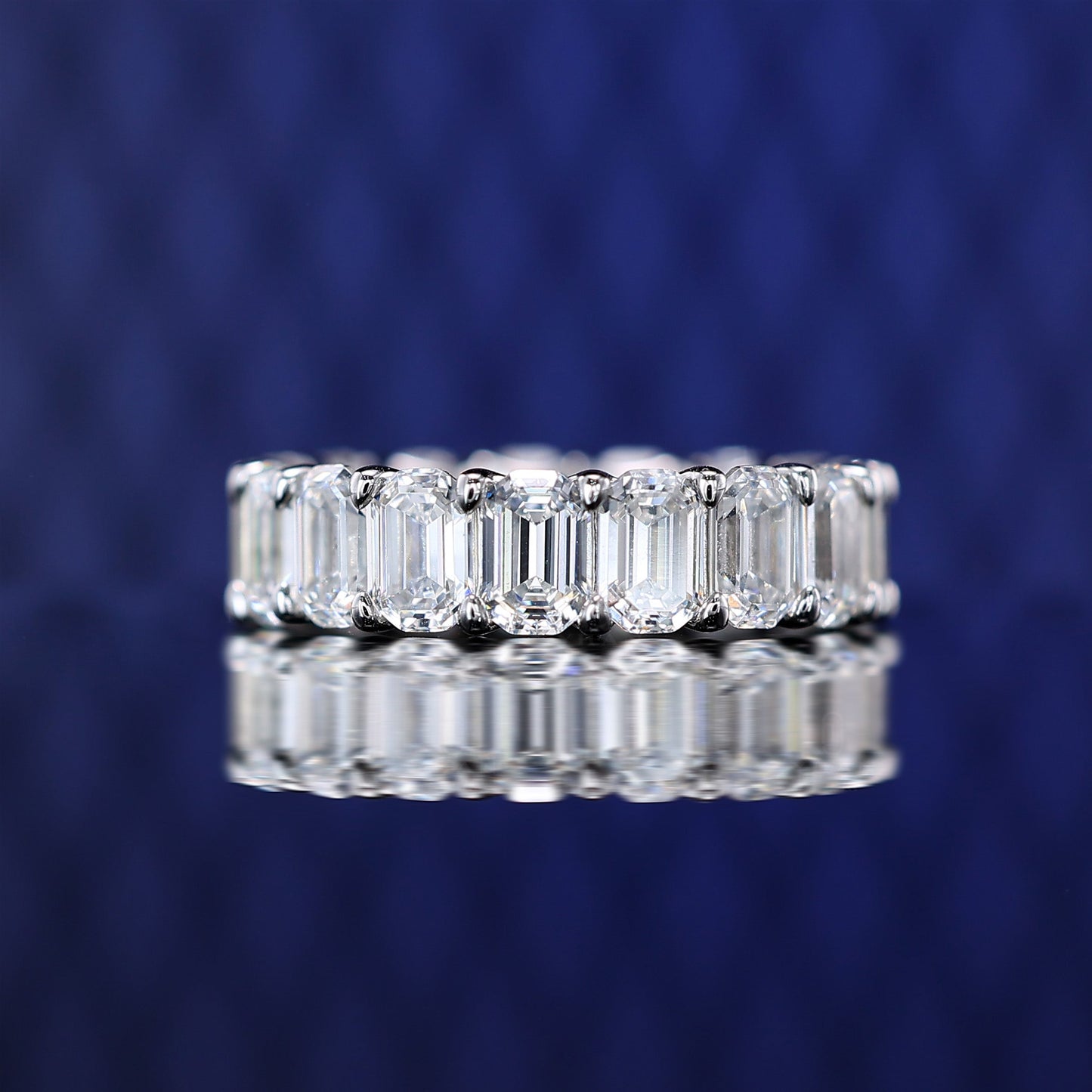 Micro-setting Emerald-cut Lab created stones Wide version ring, sterling silver.  (15 carat)