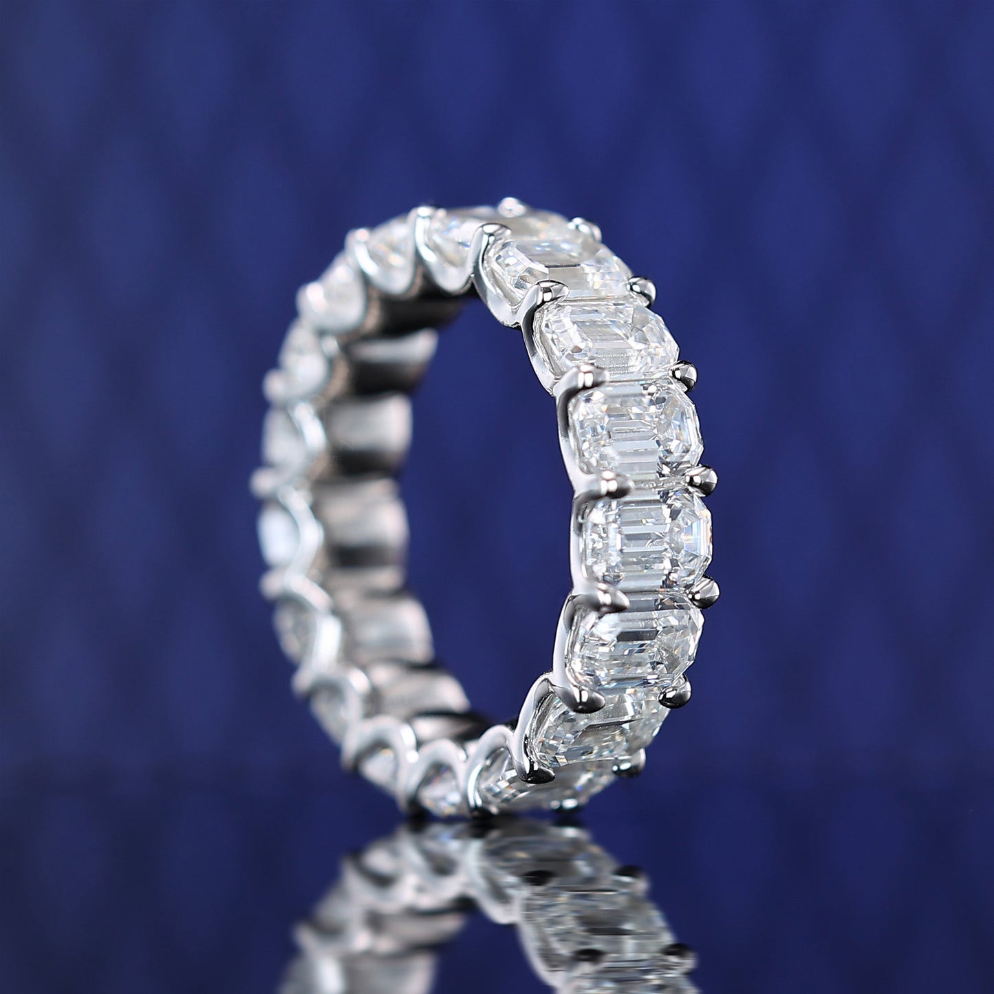 Micro-setting Emerald-cut Lab created stones Wide version ring, sterling silver.  (15 carat)