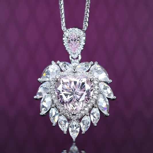 Special offer Micro-setting Pink diamond color Lab created stones fore ever heart necklace, sterling silver.