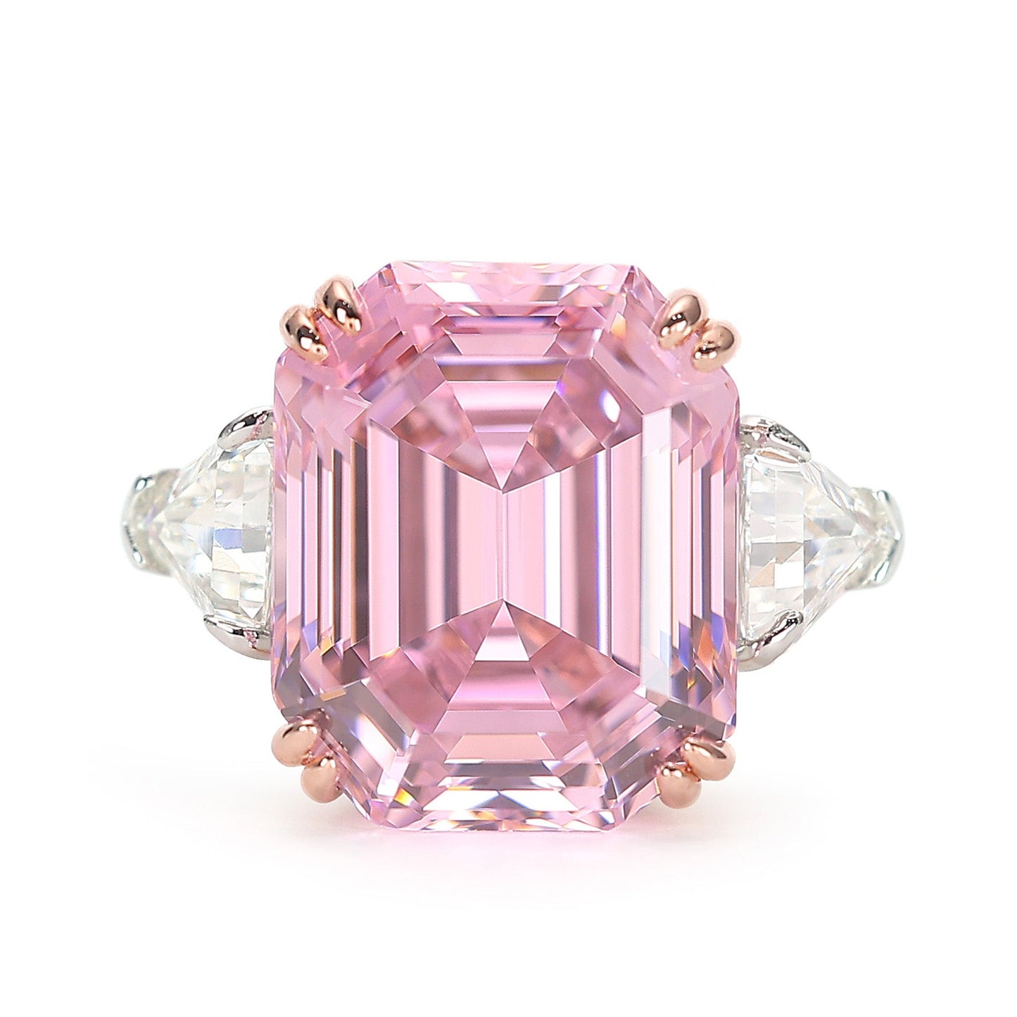 Promotional design Micro-setting Pink diamond color Lab created stones Asscher cut ring, sterling silver