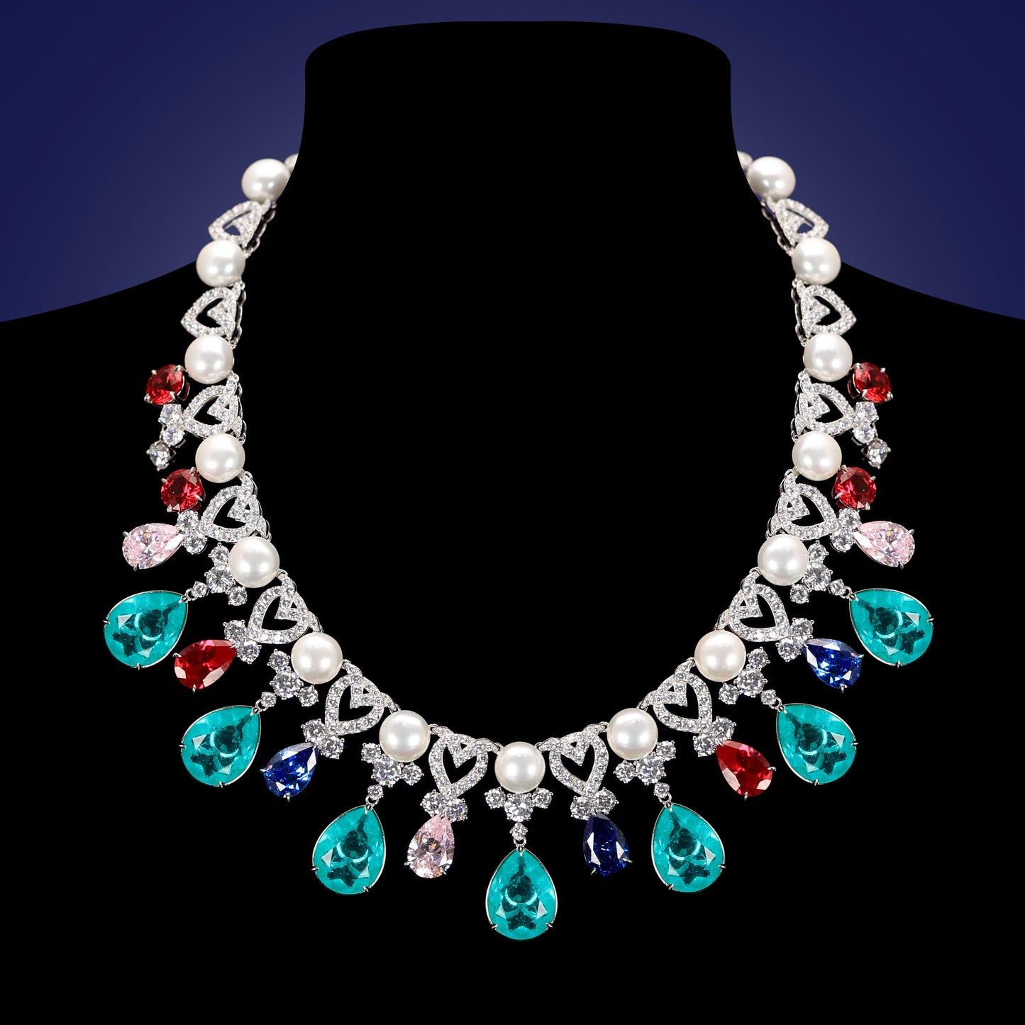 Limited edition Micro-setting colored Lab created stones The guide to the stars necklace, sterling silver