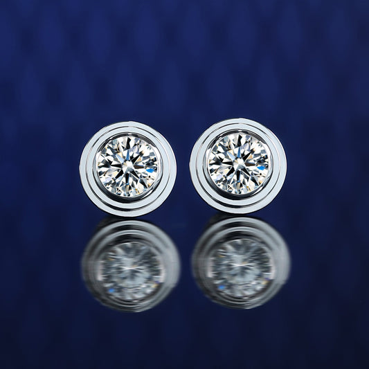 Micro-setting firework cut Lab created stones CNC engraving ear studs, sterling silver