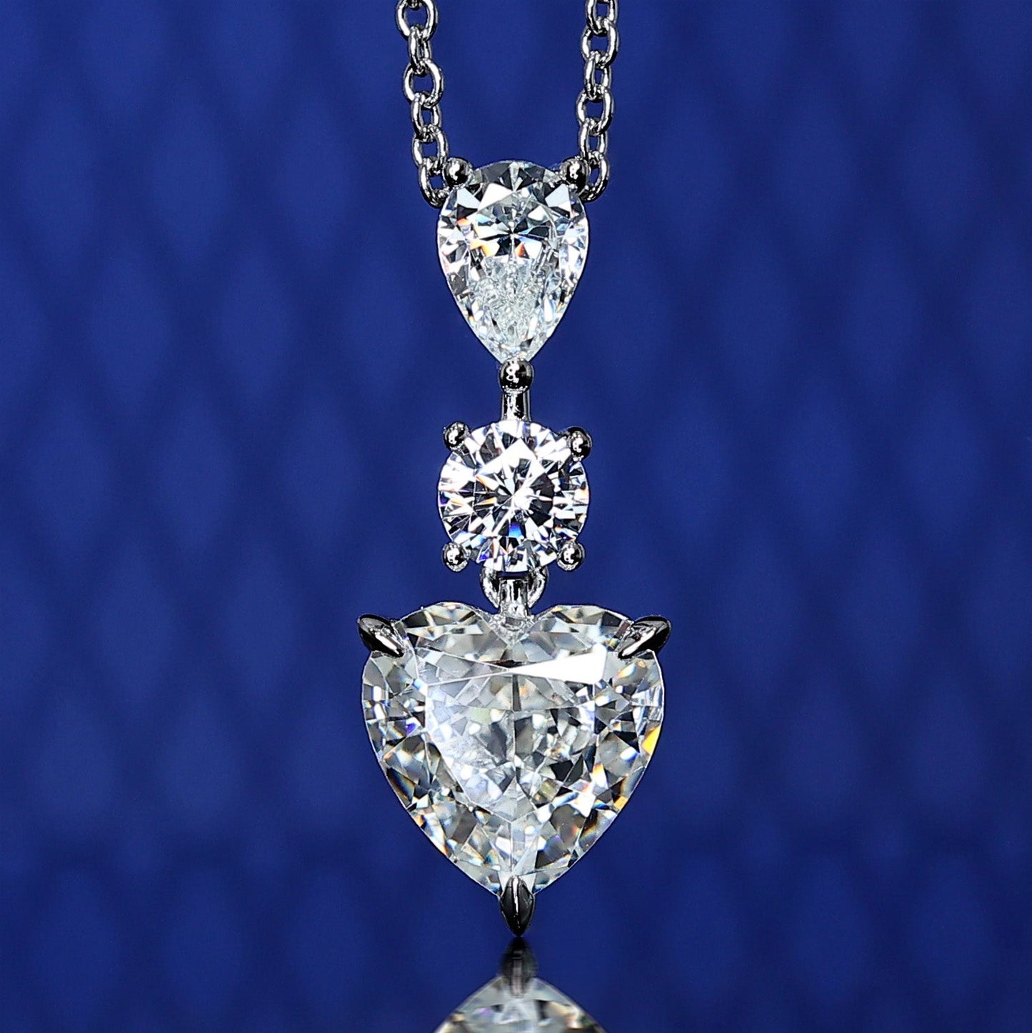 #2167 Micro-setting Lab created stones tear and heart necklace, sterling silver.