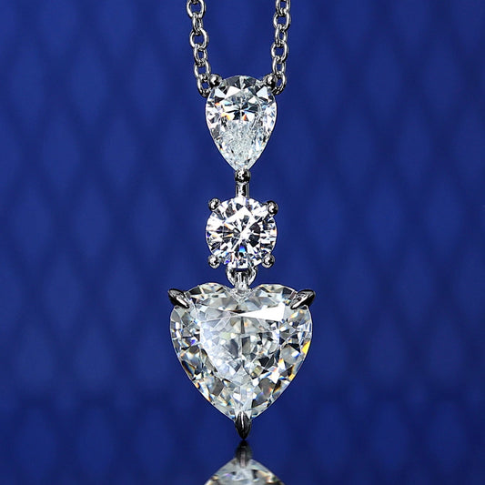 #2167 Micro-setting Lab created stones tear and heart necklace, sterling silver.