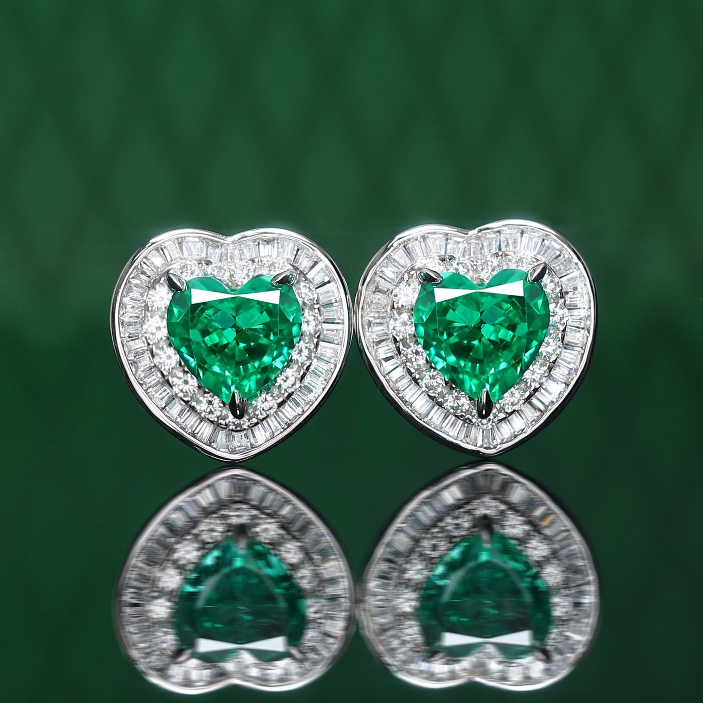 Micro-setting Apple green color lab created stones heartache earrings, sterling silver.