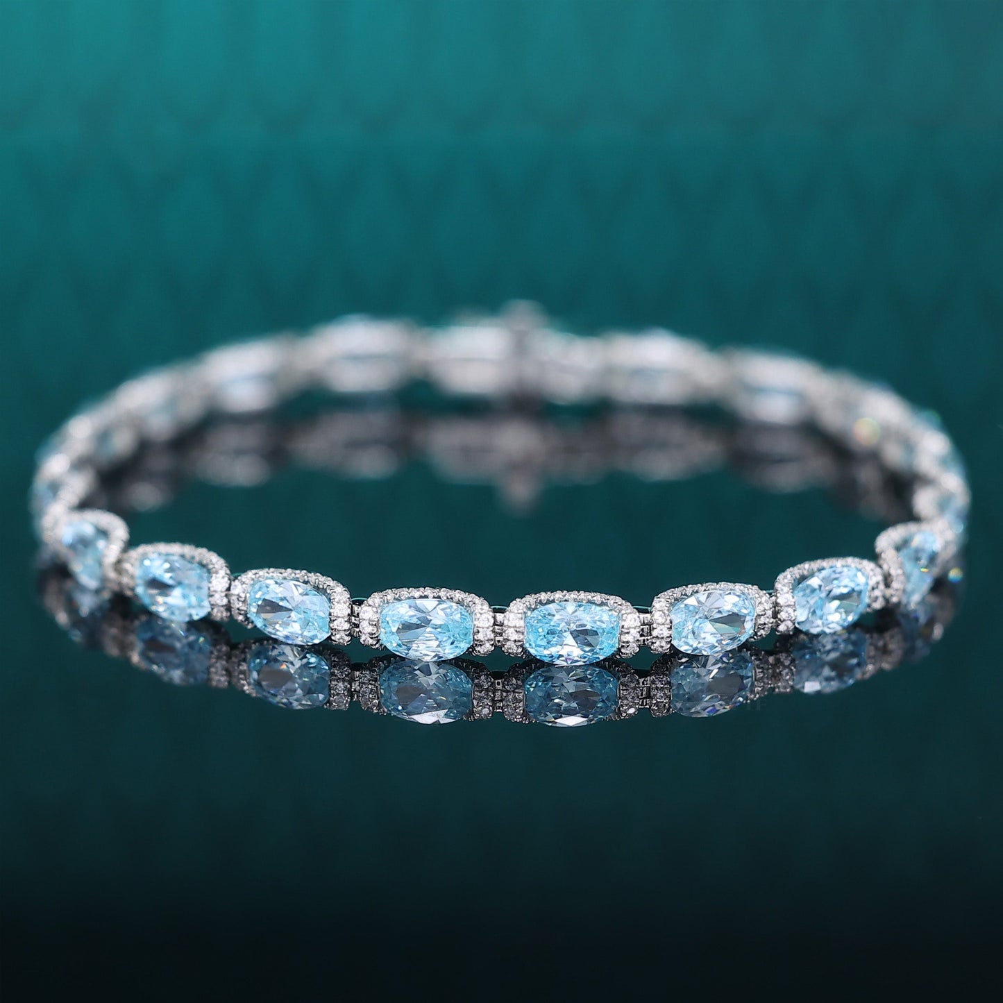 Micro-setting Aquamarine color fully studded fancy bracelet