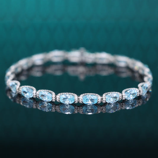 Micro-setting Aquamarine color fully studded fancy bracelet