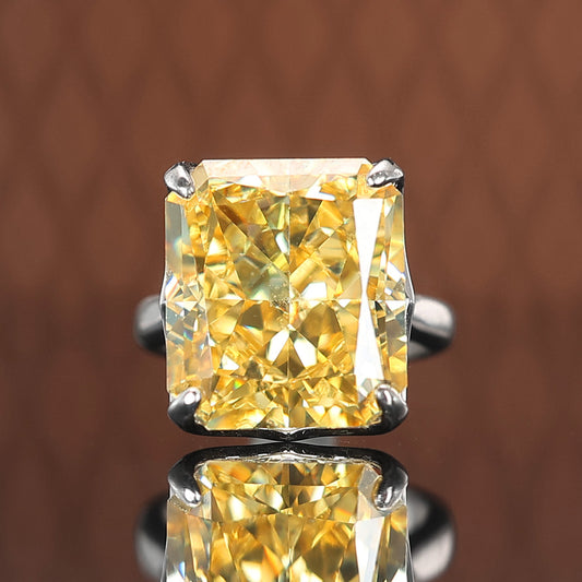 Special offer Micro-setting yellow diamond color Lab created stones Rectangular shape ring, sterling silver.15 carat